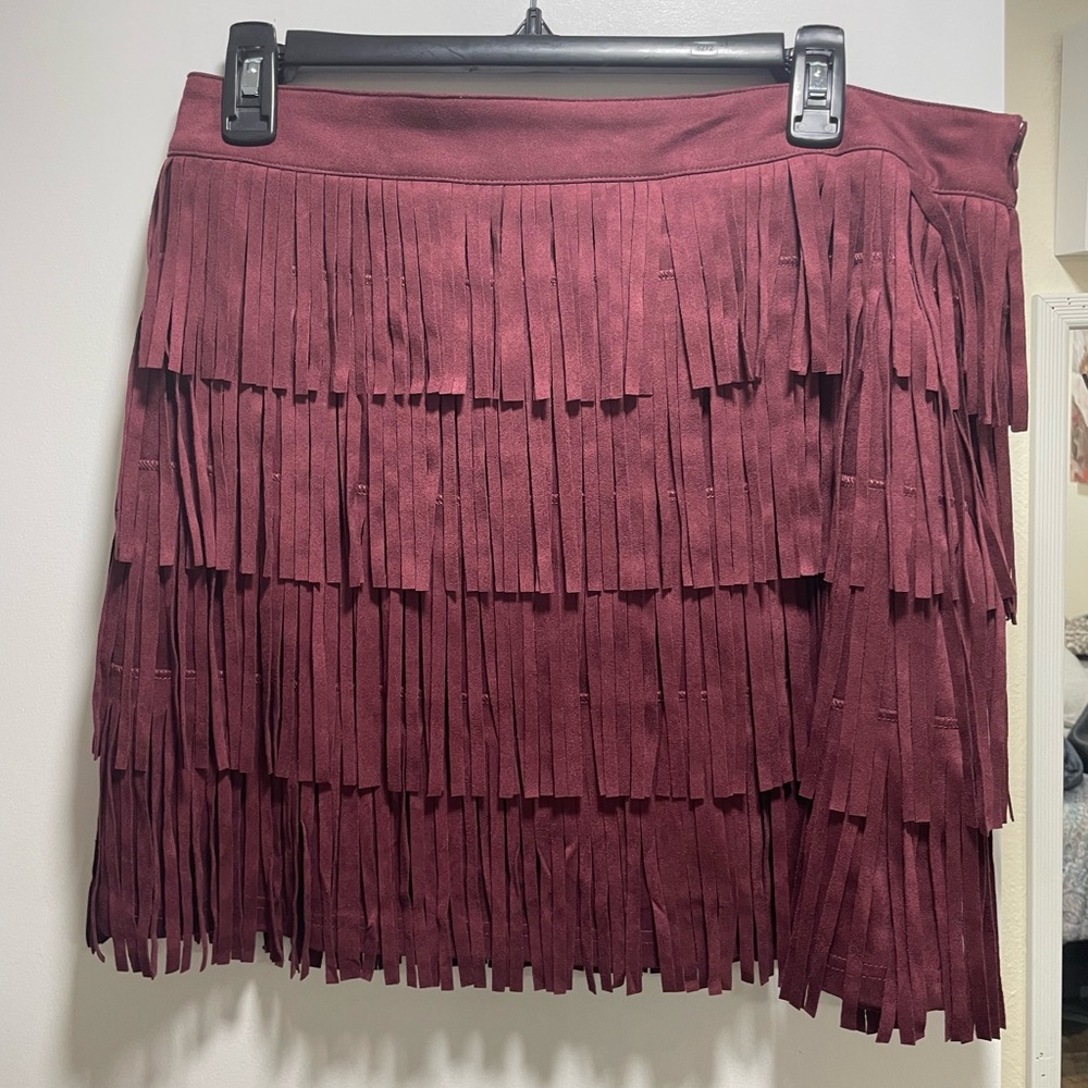 Fringe Skirt. Burgundy. Size Large